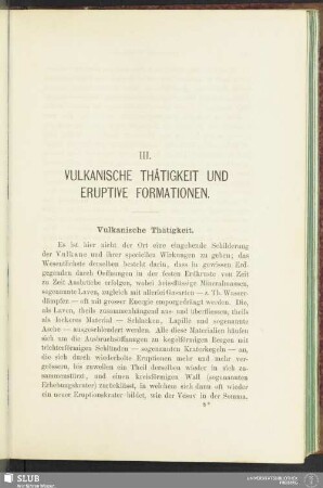 III. Vulkanische Thätigkeit und Eruptive Formationen