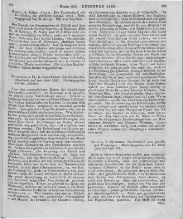 Taschenbuch zum geselligen Vergnügen. Auf das Jahr 1831. Hrsg. v. F. Kind. Leipzig: Hartmann [1830]
