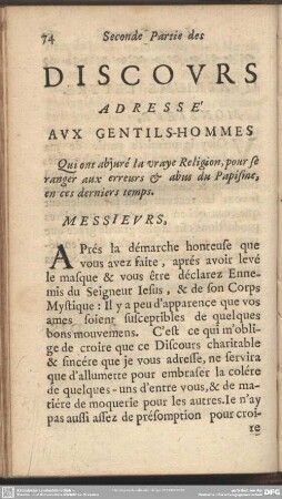 Discours Adressé Aux Gentilshommes