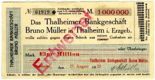 Scheck über Eine Million Mark