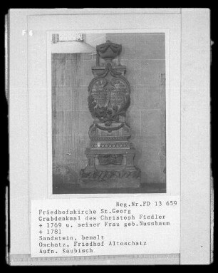 Grabmal des Christoph Fiedler (1769) und seiner Frau geborene Nussbaum (1781)