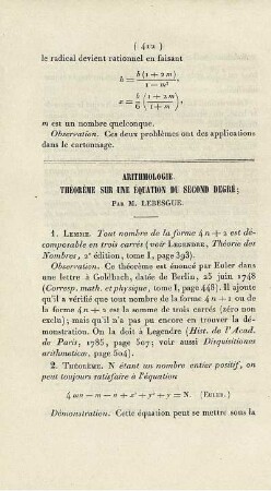 Arithmologie théorème sur un équation du second degré.