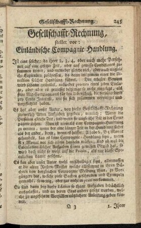 Gesellschafft-Rechnung, stellet vor: Einländische Compagnie-Handlung