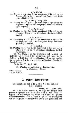 Erhöhung des Schulgeldes bei den höheren Lehranstalten : [C. Höhere Lehranstalten]