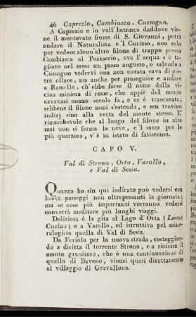 Capo V. Val di Strona, Orta, Varallo, e Val di Sesia.