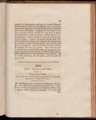 XIII. Tire D'Une Lettre, Ecrite Par Zaluski, [...]