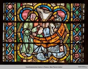 Fenster A-I: Der heilige Franziskus und Antonius von Padua als neue Apostel : Antoniusszenen : Antonius rettet ein Schiff
