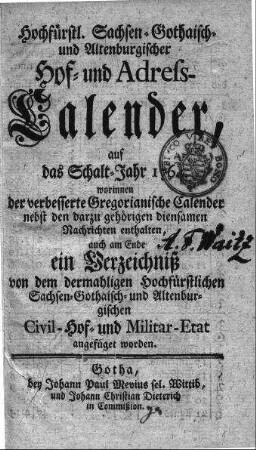 1764: Staatshandbücher für das Herzogtum Sachsen-Gotha