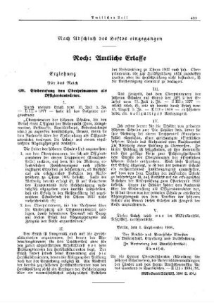 Einberufung von Oberprimanern als Offiziersanwärter : [Erziehung] ; [Für das Reich] ; [Amtliche Erlasse] ; [Amtlicher Teil]