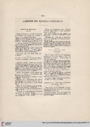 Sommaire des recueils périodiques