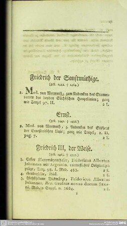I. Chronologisches Verzeichniß der Churfürsten Sachsens