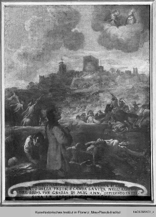 Gedenkbilder zu Wundern des Gnadenbildes : Das Bild der Annunziata schützt Gregorio Alberto Panni vor Pest und bei der Belagerung