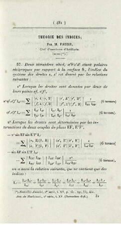 Théorie des indices. [Fortsetzung]