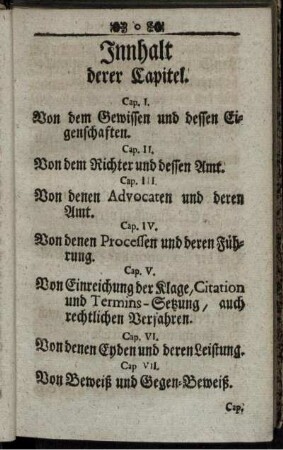 Innhalt derer Capitel.
