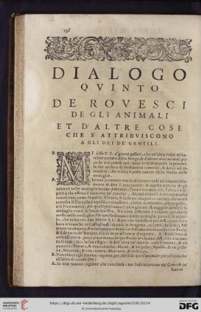 Dialogo quinto. De rovesci de gli animali et d'altre cose che s'attribuiscono a gli dei de' gentili