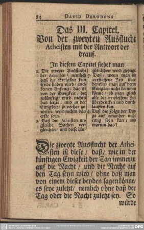 Das III. Capitel. Von der zweyten Ausflucht Atheisten mit der Antwort der drauf