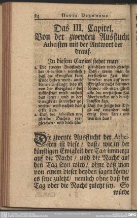 Das III. Capitel. Von der zweyten Ausflucht Atheisten mit der Antwort der drauf