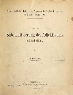 Über die Substantivierung des Adjektivums bei Quintilian