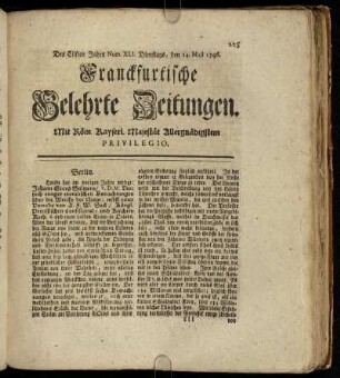 Num. XLI. Dienstags, den 24. Maji 1746 - Num. L. Freytags, den 14. Junii 1746