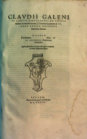 Claudii Galeni In librum Hippocratis de victus ratione in morbis acutis : commentarii quatuor