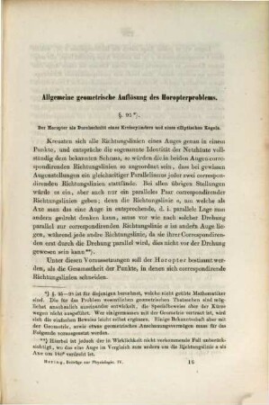 Beiträge zur Physiologie, 4. Allgemeine geometrische Auflösung des Horopterproblems