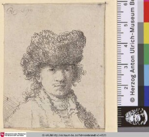 [Selbstbildnis mit Pelzmütze und hellem Gewand; Self-Portrait in a Fur Cap: Bust; Rembrandt au bonnet fourré et à l'habit blanc]