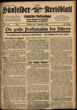 Erste Ausgabe vom Freitag, den 07. September 1934.