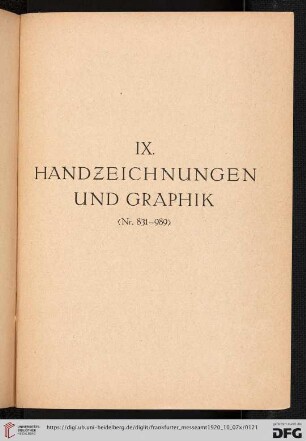 Handzeichnungen und Graphik (Nr. 831-989)