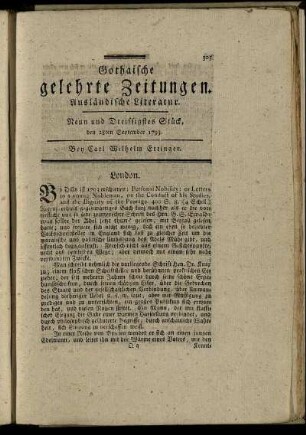 Neun und Dreissigstes Stück, den 28ten September 1793.