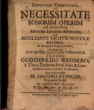 Diss. de necessitate bonorum operum ad salutem