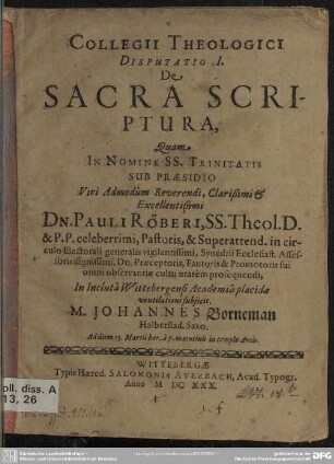 1: De sacra scriptura