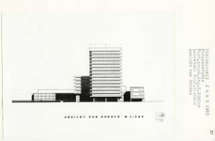 Fernsehstudio (Diplomarbeit bei Bernhard Hermkes): Ansicht von Norden 1:200