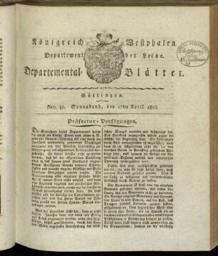 Nro 31. Sonnabend, den 17ten April 1813 [-] Nro 40. Mittwoch, den 19ten May 1813