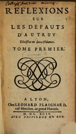 Reflexions Sur Les Defauts D'Autruy, 1