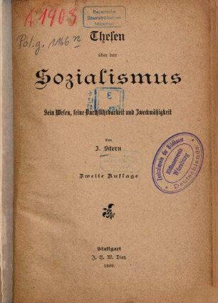 Thesen über den Sozialismus : sein Wesen, seine Durchführbarkeit und Zweckmäßigkeit