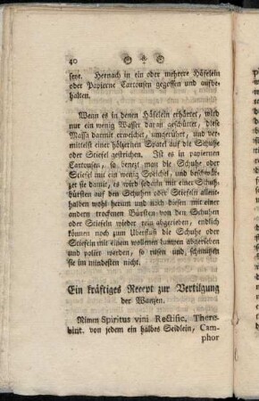Ein kräftiges Recept zur Vertilgung der Wanzen.