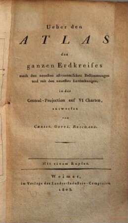 Über den Atlas des ganzen Erdkreises