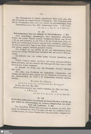 Nr. 105. Bekanntmachung über die Schlacht bei Gross-Görschen. 5. Mai