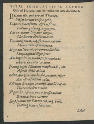 Vitae Scholasticae Laudes.