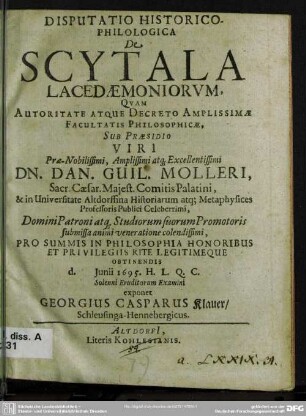 De scytala Lacedaemoniorum : disputatio historico-philologica