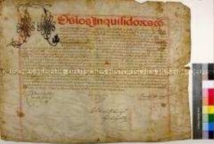 Patent der spanischen Inquisiton über die Ernennung von Hernando Munoz Sangrador zum Familiaren des Ketzergerichtes