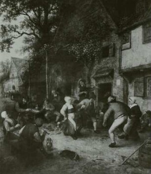 Tanz vor der Dorfschenke : Nach Ostade, Adriaen van: Tanz vor der Dorfschenke. Öl auf Leinwand; 40,5 x 35,5 cm. Dresden: Gemäldegalerie Alte Meister 1401
