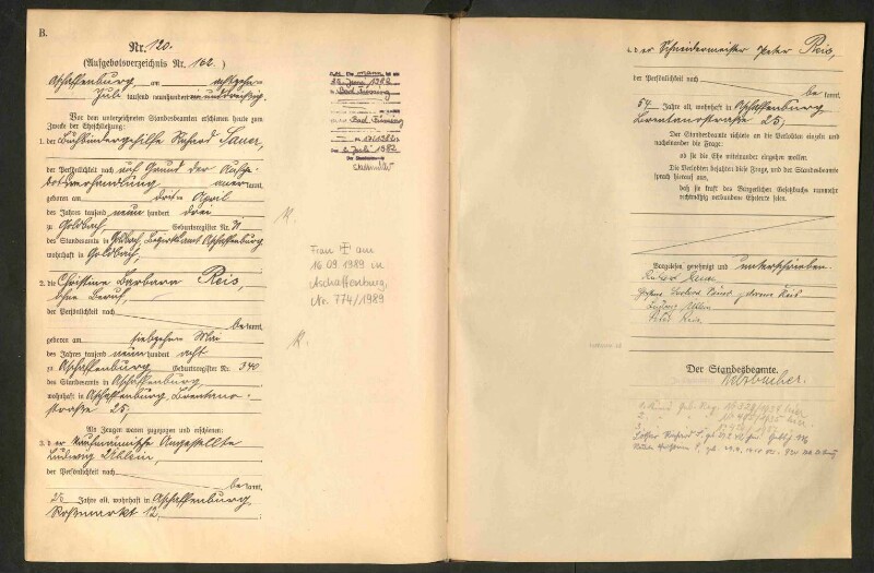 Standesamtsbuch der Stadt Aschaffenburg: Eheschließungen 252/1930 - 130/1931