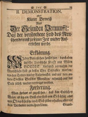 II. Demonstration, oder Klarer Beweiß Aus Der Gesunden Vernunfft: Daß der verstorbene Leib ... wieder Auferstehen werde.
