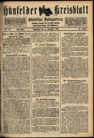 Erste Ausgabe vom Samstag, den 14. November 1925.
