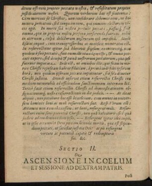 Sectio II. De Ascensione In Coelum Et Sessione Ad Dextram Patris.