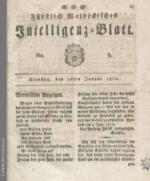 No. 3, Dienstag, den 16ten Januar 1810