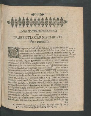 Disputatio Theologica De Praesentia Carnis Christi.