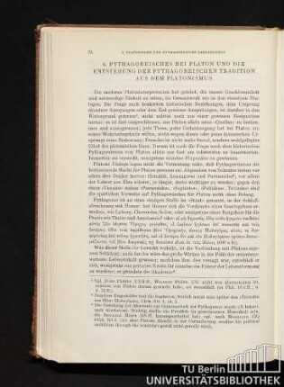 4. Pythagoreisches bei Platon und die Entstehung der pythagoreischen Tradition aus dem Platonismus
