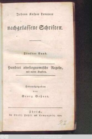 Bd. 5: Hundert physiognomische Regeln : mit vielen Kupfern